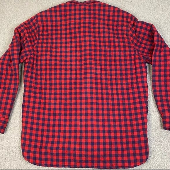 Penfield Mens Quilted Flannel Shirt Jacket size L Red Blue Button Up - Picture 2 of 3